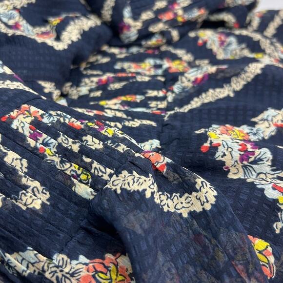 NWT Anthropologie HD in Paris Rococo Blue Floral Puckered Tiered Midi Dress XS - Picture 1 of 15